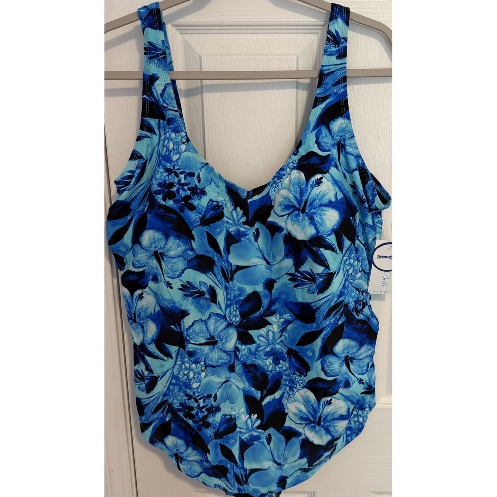 Swimsuits For All Sz 24 V-Neck One Piece Swimsuit Modest Tropical Floral Plus Sz